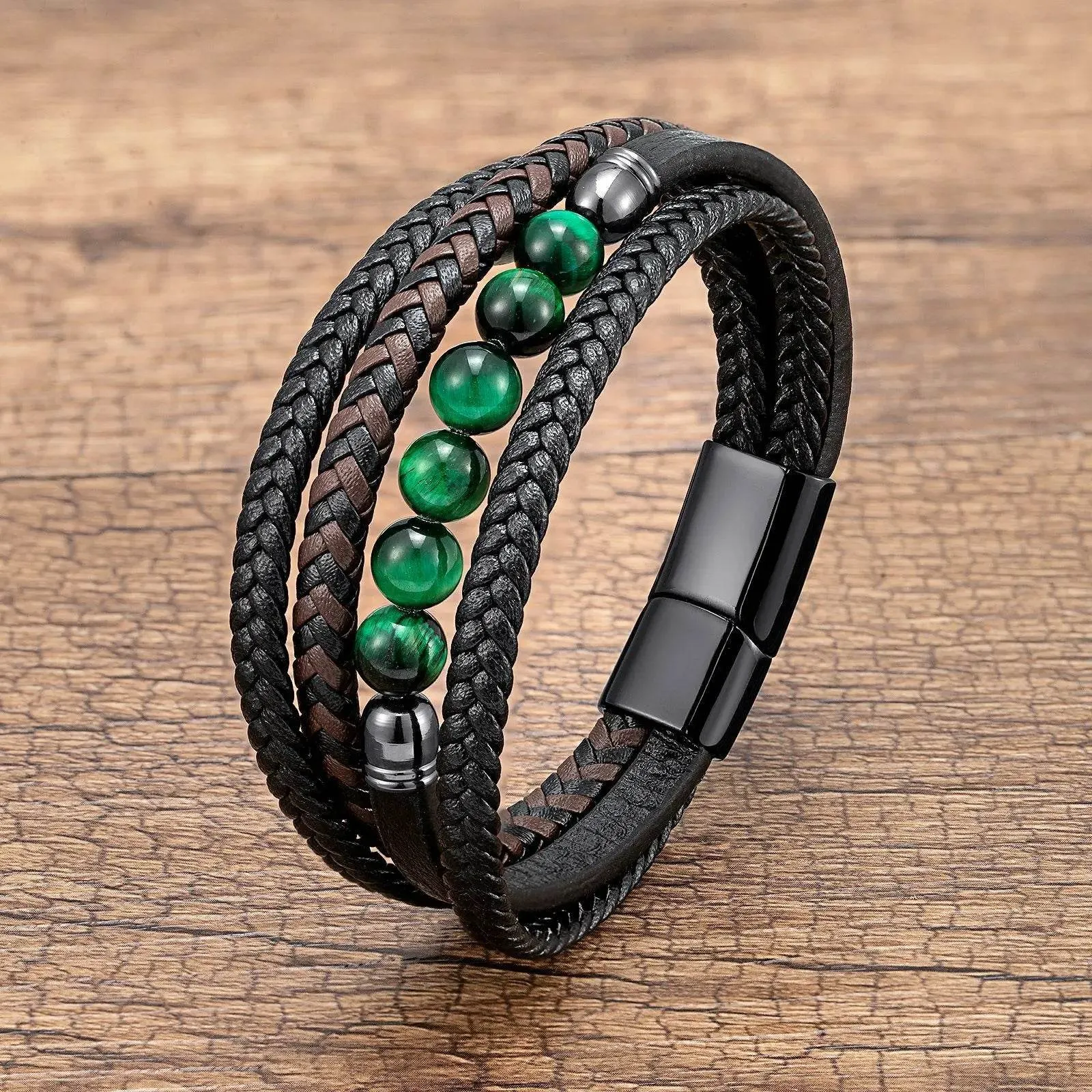 Vintage Multilayer Leather Men Bracelet Bohemia Chakra Stone