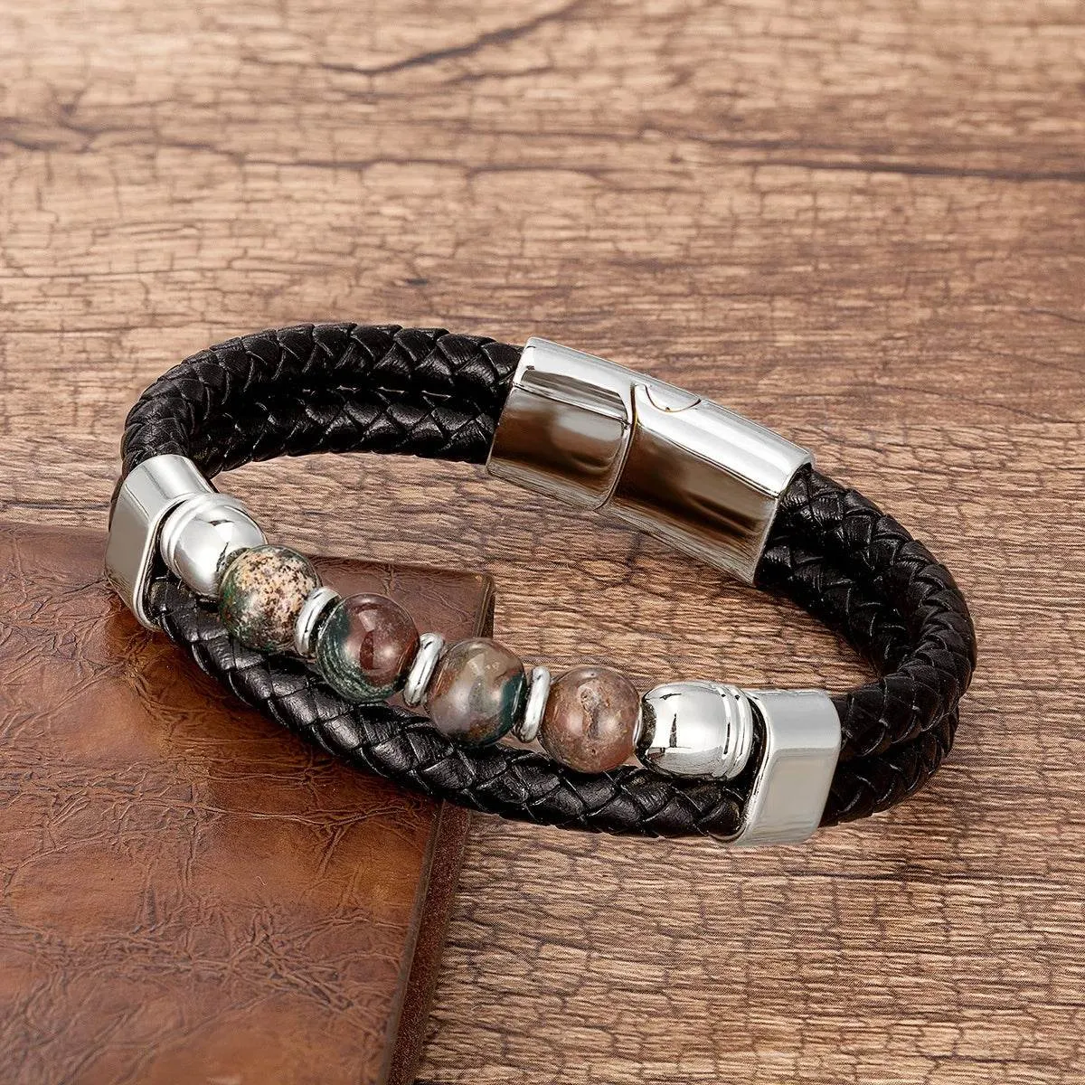Vintage Multilayer Leather Men Bracelet Bohemia Chakra Stone