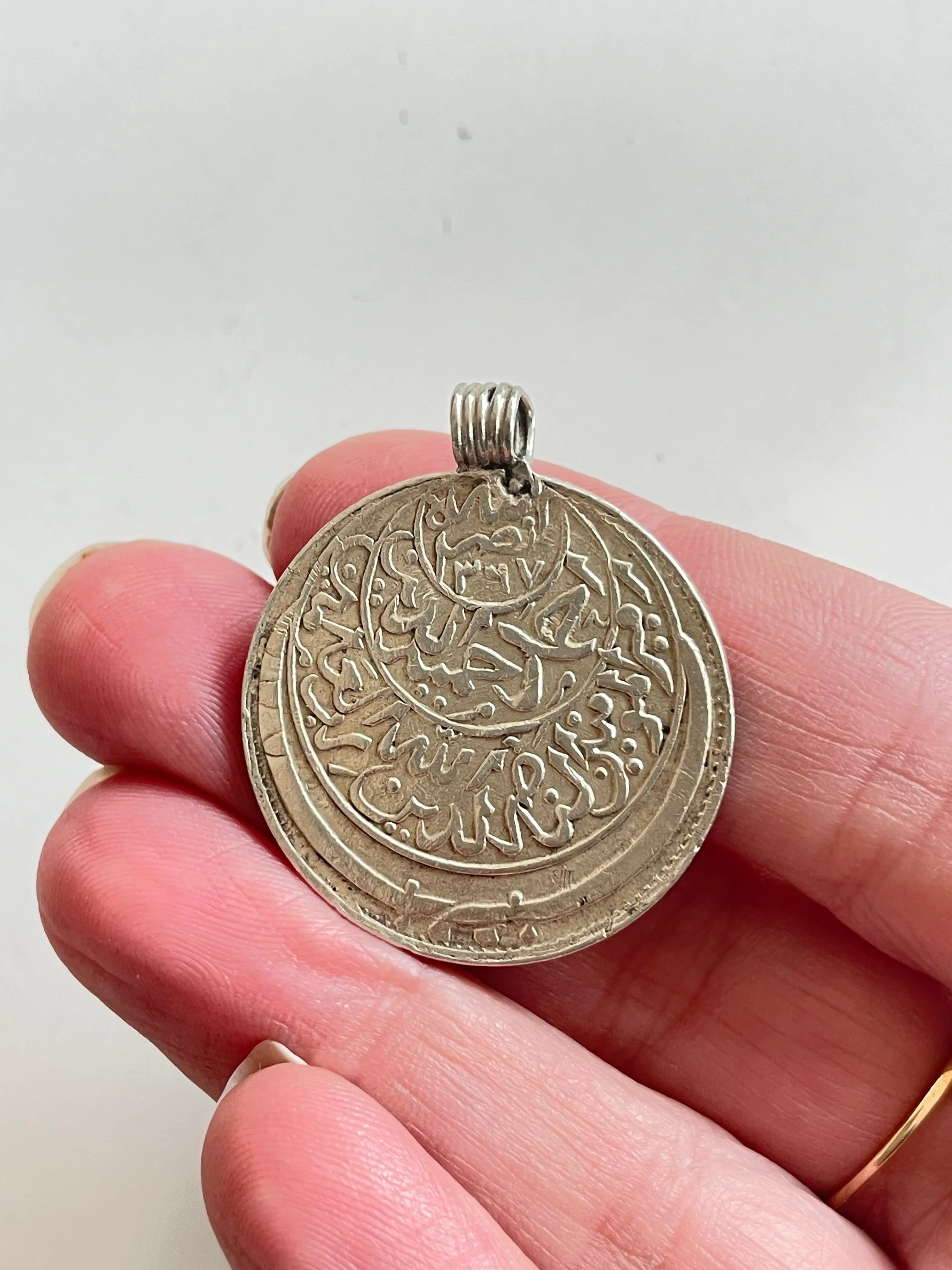 Vintage Rare Kurus Coin Pendant and Chain in Sterling Silver