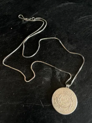 Vintage Rare Kurus Coin Pendant and Chain in Sterling Silver