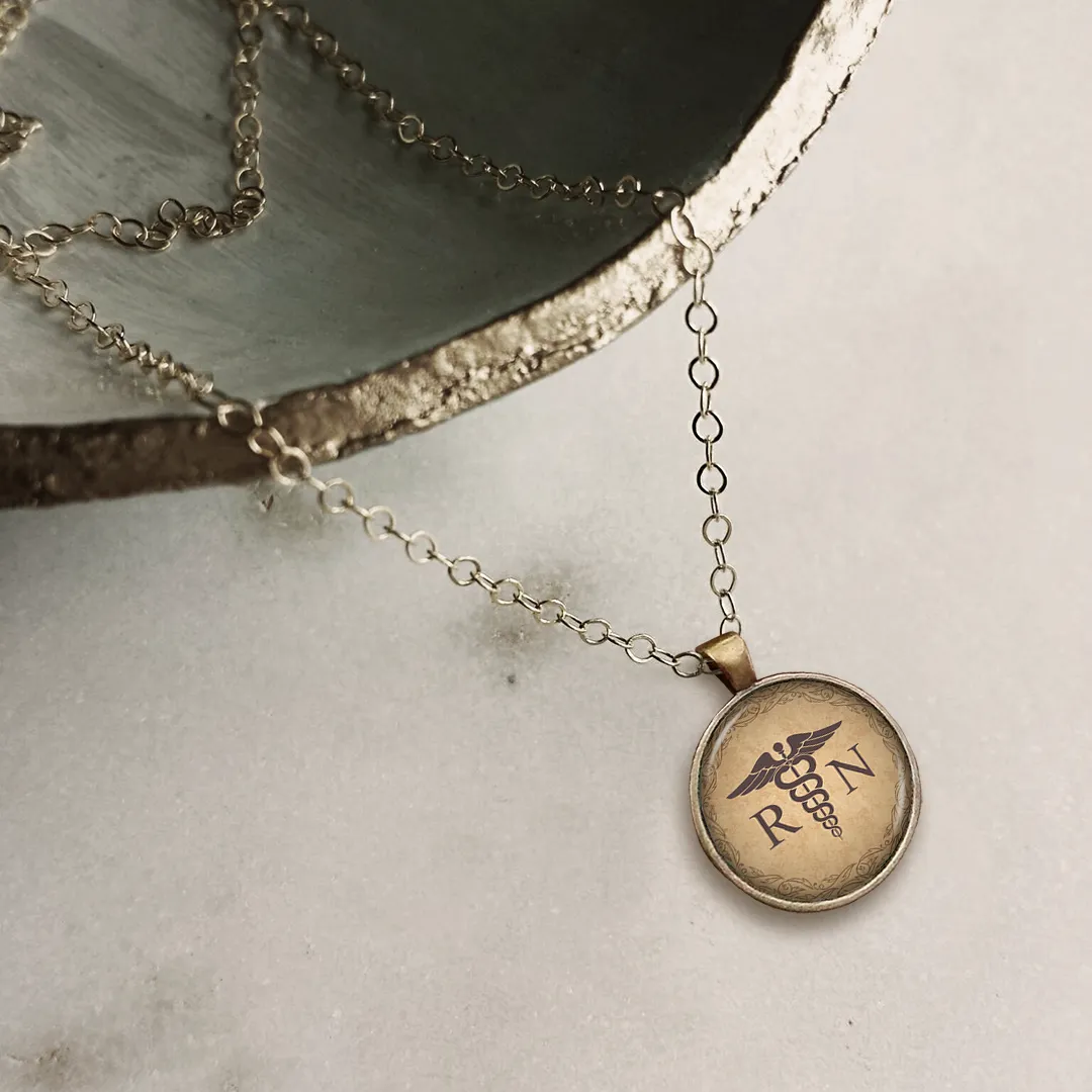 Vintage RN Caduceus Circle Pendant Necklace