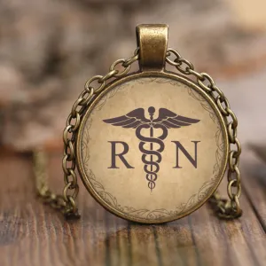 Vintage RN Caduceus Circle Pendant Necklace