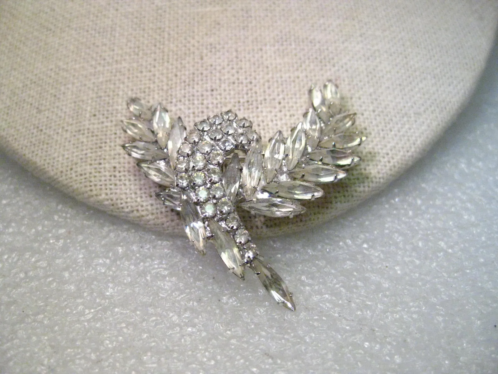Vintage Silver Tone Hobe Signed Rhinestone, Paste Brooch - Rare Design