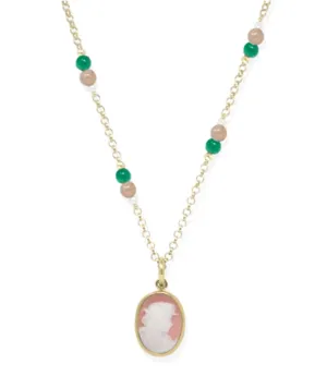 Vintouch Italy Gold Plated Pink Cameo Pearly Necklace