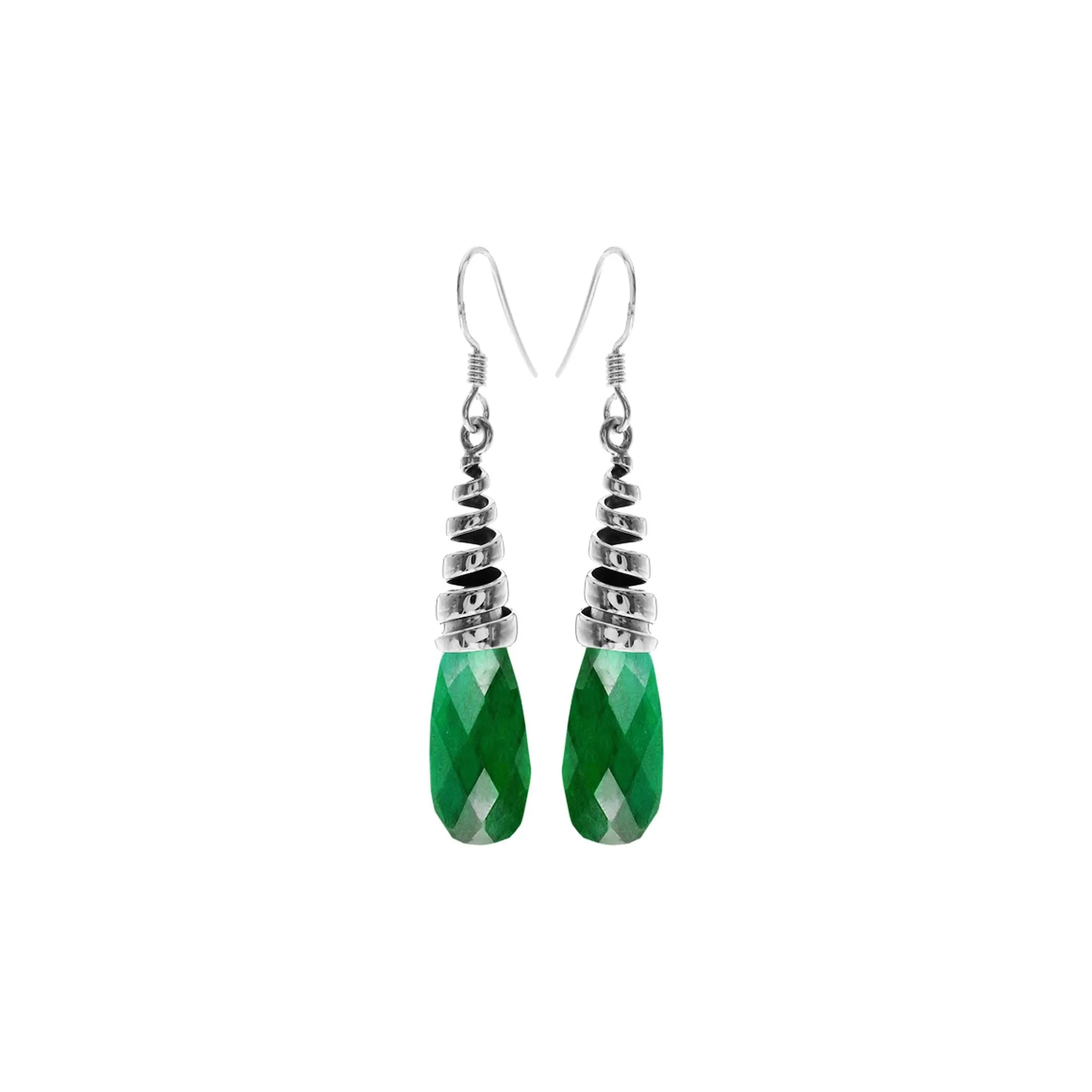 Viola briolette emerald quartz coiled top earrings