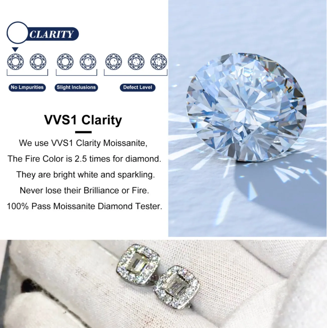 VVS1 Ear Studs | Moissanite Ear Studs | Iced Out Earrings | Diamond Earrings | Moissanite Earrings | Mens Diamond Ear Studs | Womens Earings