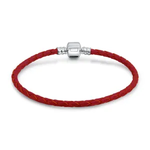 Weave Braid Leather Starter Charm Beads Bracelet Sterling Silver
