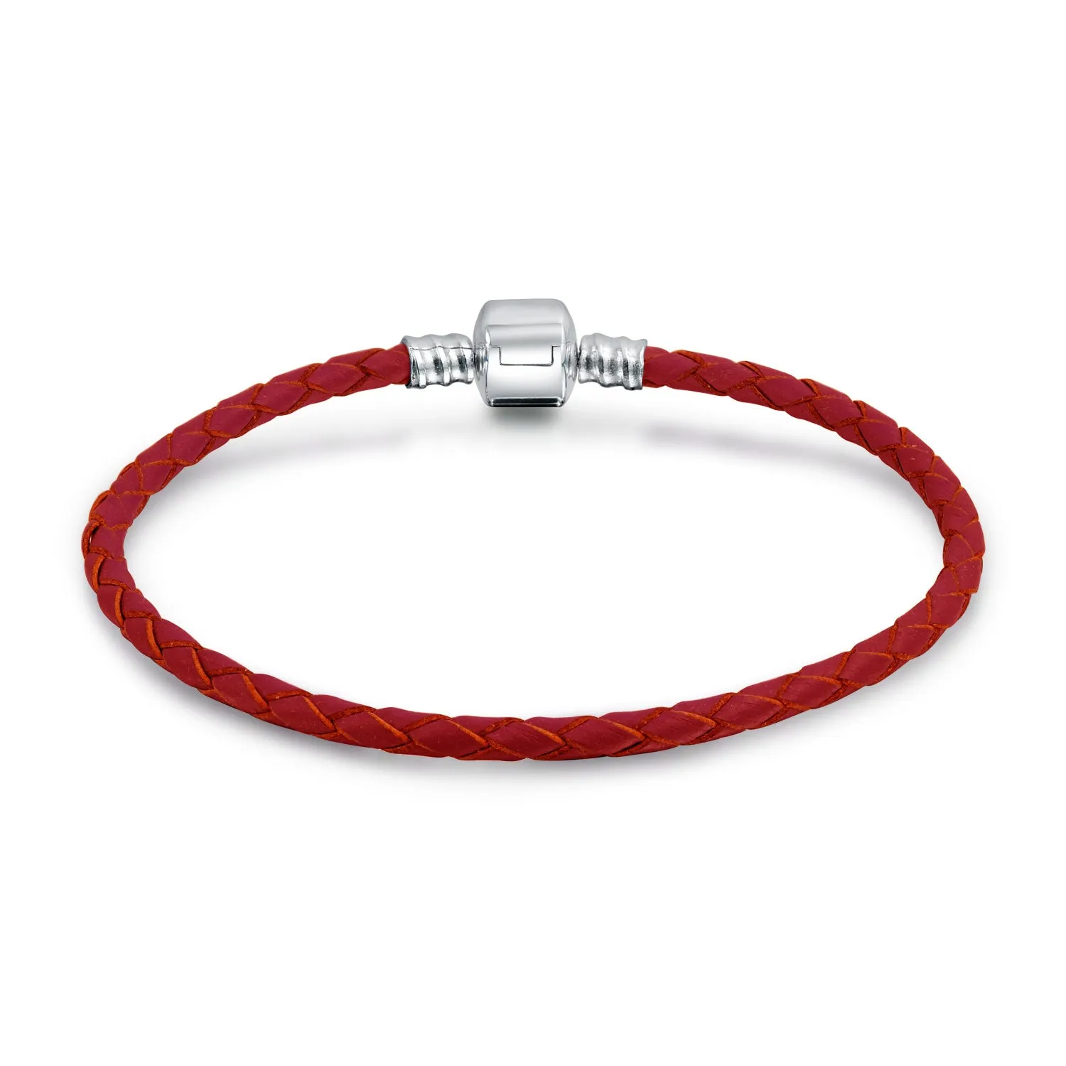 Weave Braid Leather Starter Charm Beads Bracelet Sterling Silver
