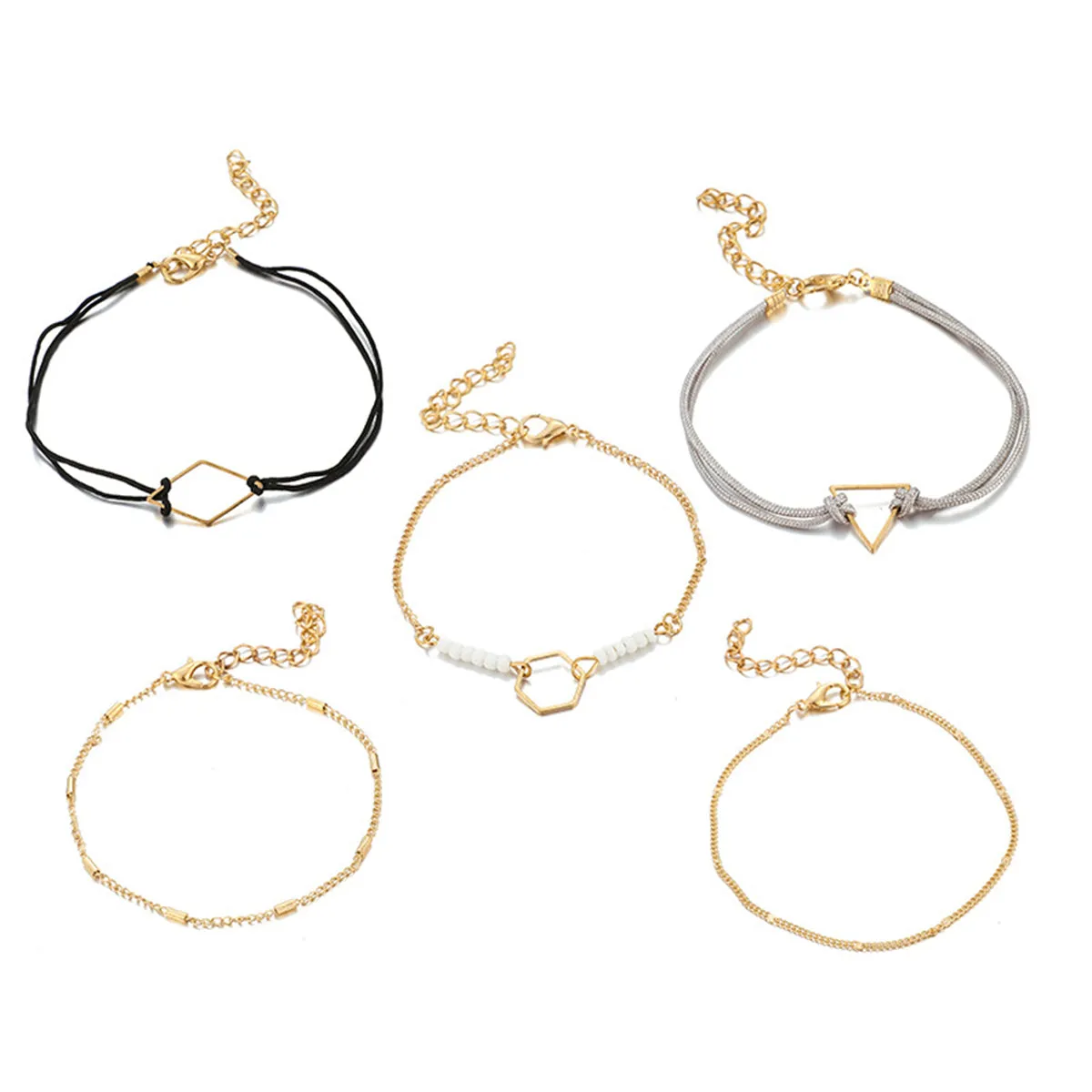 White & 18K Gold-Plated Geometric Curb Chain Anklet Set