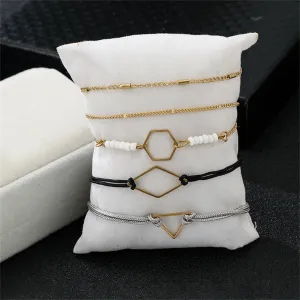 White & 18K Gold-Plated Geometric Curb Chain Anklet Set