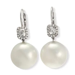 White South Sea Pearl Cluster Diamond Drop Earrings In 18k White Gold
