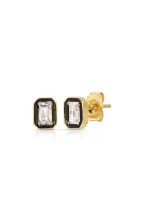 White Topaz Emerald Shape Stud Earrings