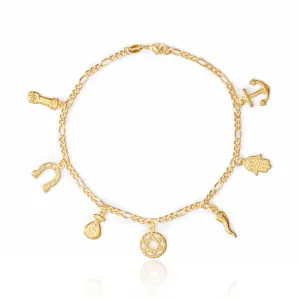 Women Mega Lucky Charm Anklet Bracelet 7 Amulets Good Luck Evil Eye Protection