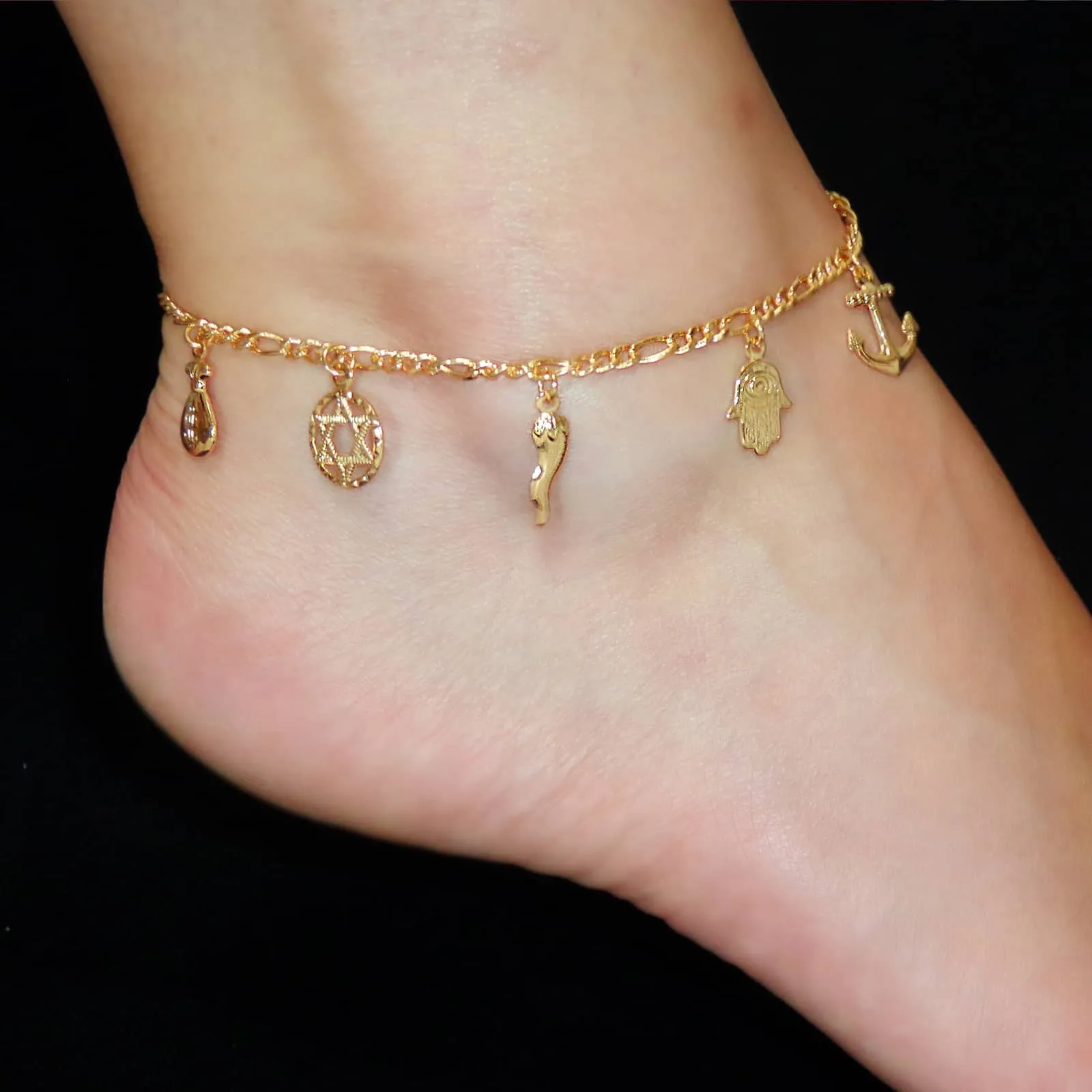 Women Mega Lucky Charm Anklet Bracelet 7 Amulets Good Luck Evil Eye Protection