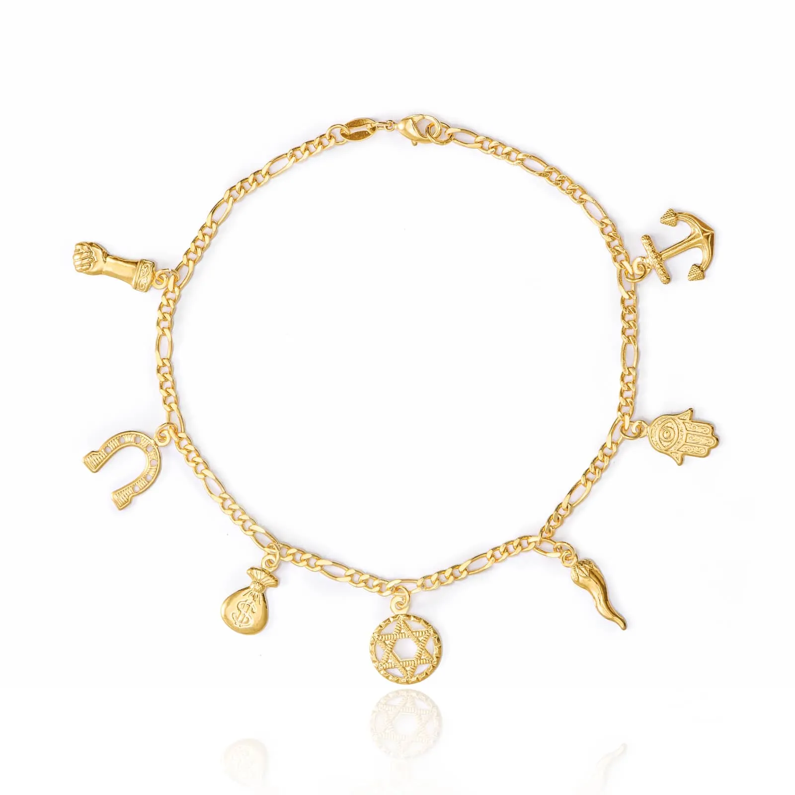 Women Mega Lucky Charm Anklet Bracelet 7 Amulets Good Luck Evil Eye Protection