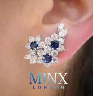 Womens Earrings | Blue Diamond Earrings | Diamond Earrings | Diamond Ear Studs | Flower Earrings | Womens Diamond Earrings | Floral Earrings
