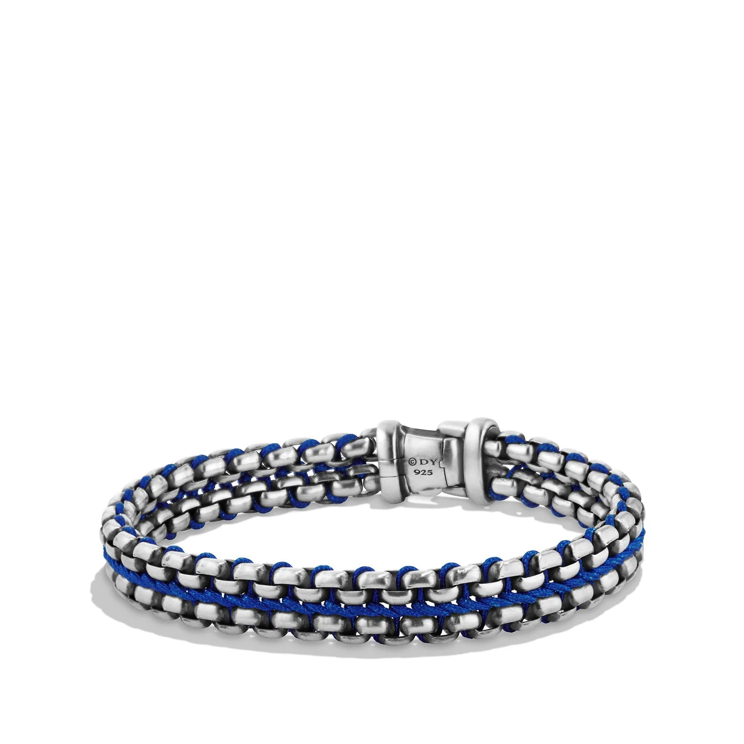 Woven Box Chain Bracelet in Blue, Size Medium