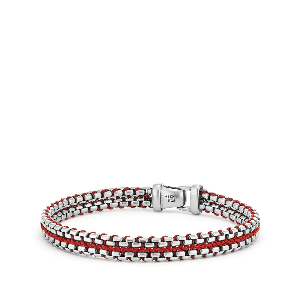Woven Box Chain Bracelet in Red, Size Medium