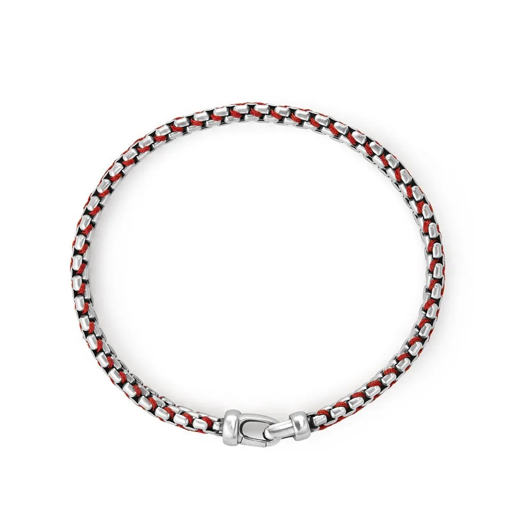 Woven Box Chain Bracelet in Red, Size Medium