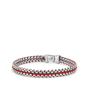 Woven Box Chain Bracelet in Red, Size Medium