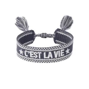 WOVEN FRIENDSHIP BRACELET "C'est La Vie" Steel Blue