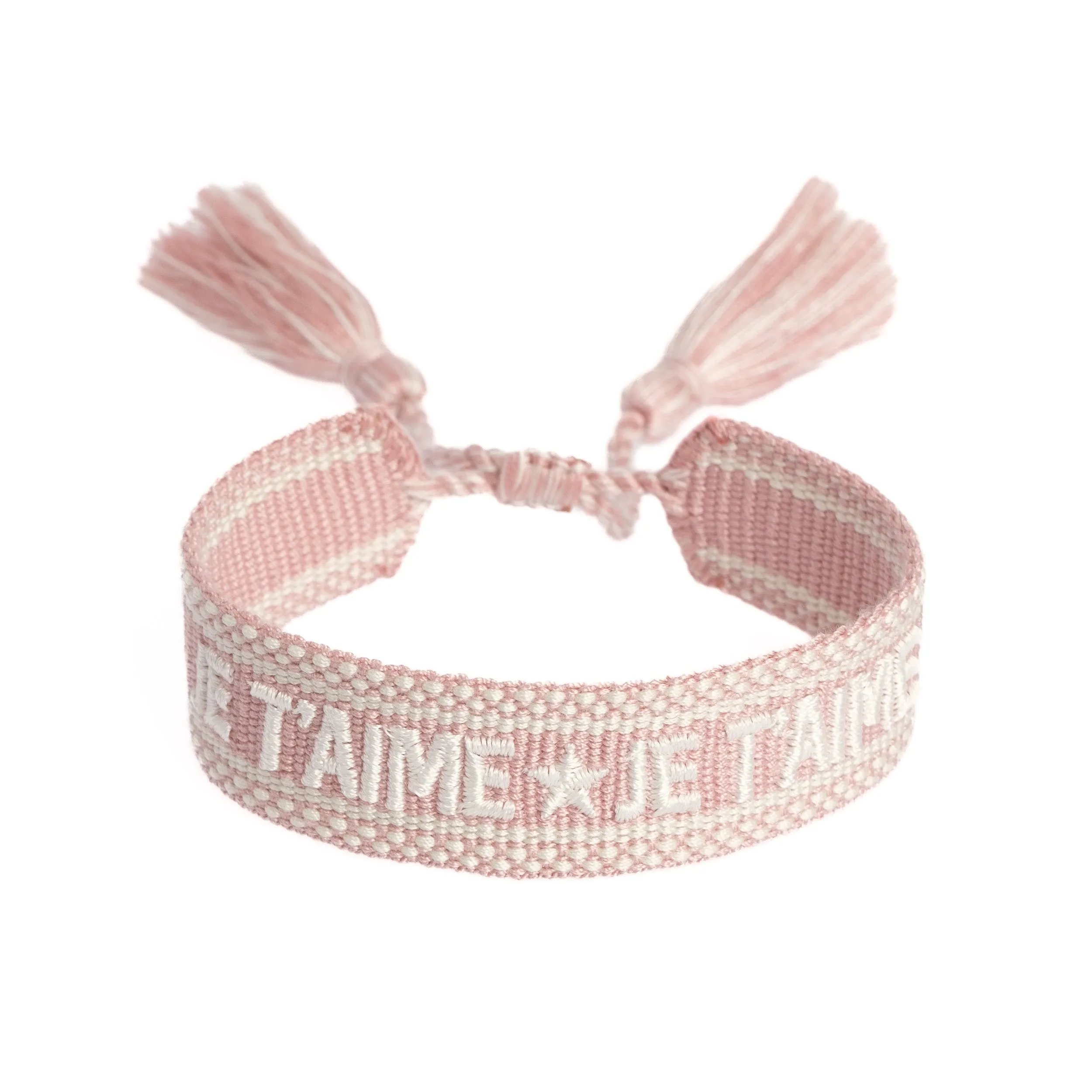 WOVEN FRIENDSHIP BRACELET - "JE T'AIME" DUSTY ROSE