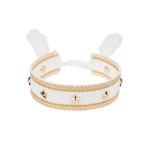 WOVEN FRIENDSHIP BRACELET W/STAR STUDS WHITE W/GOLD