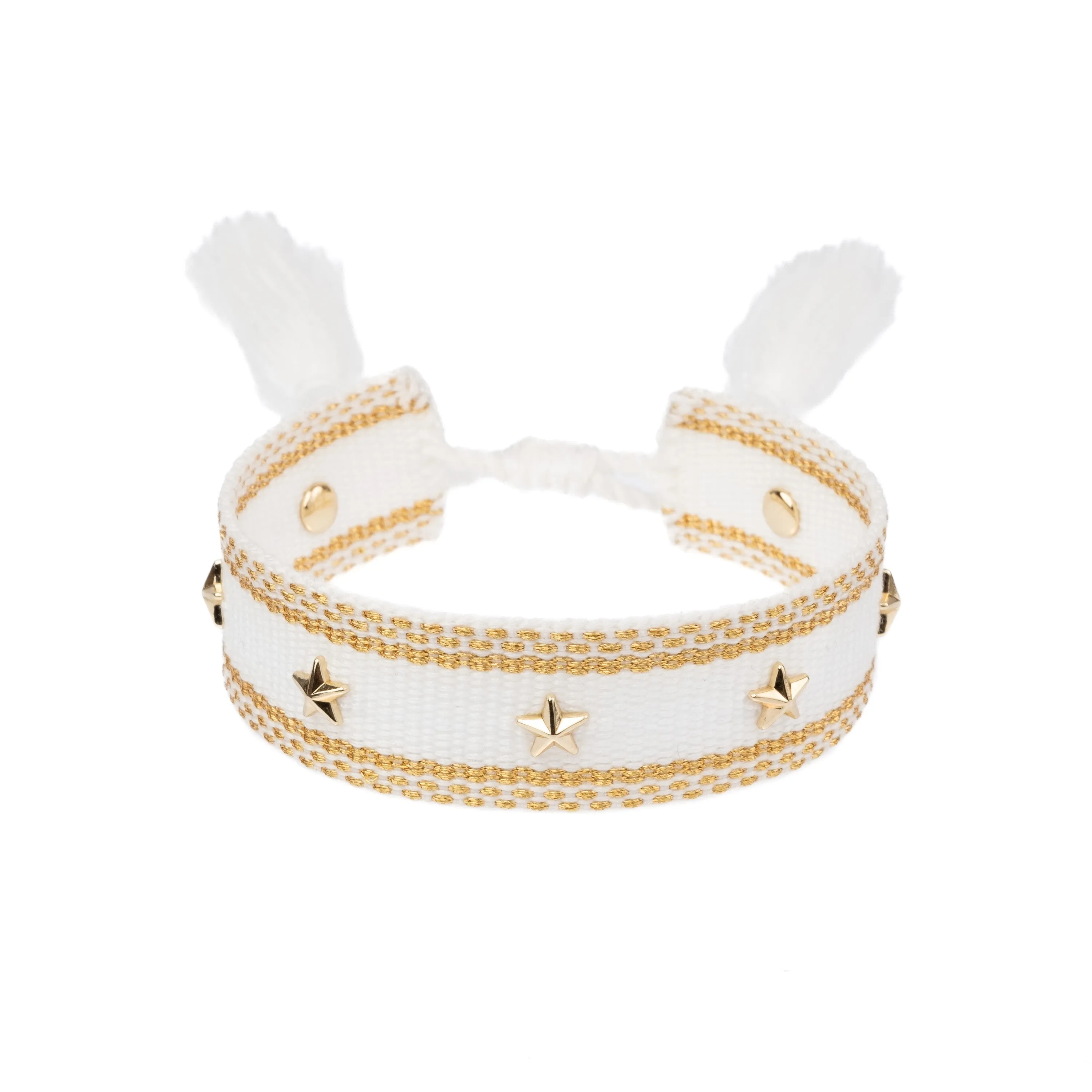 WOVEN FRIENDSHIP BRACELET W/STAR STUDS WHITE W/GOLD