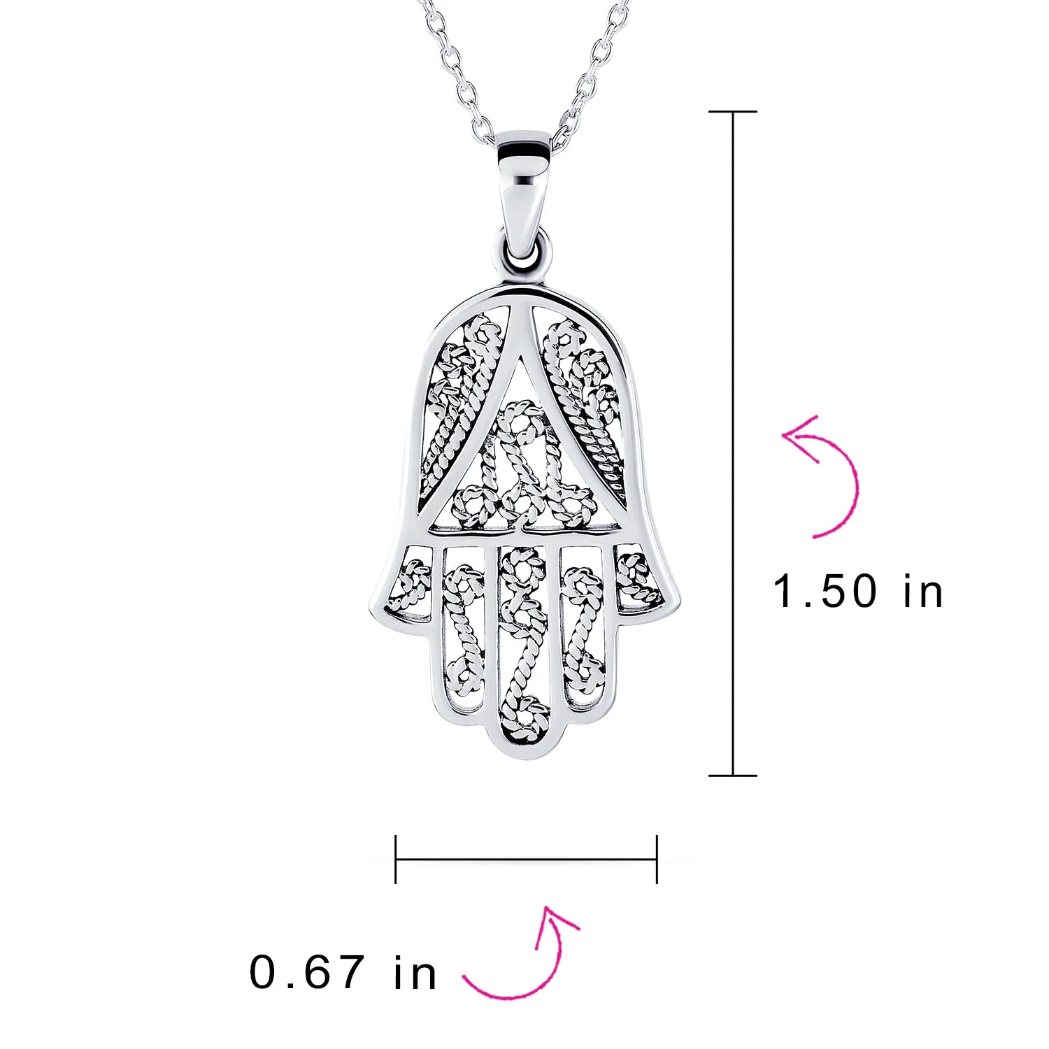 Yoga Filigree Hamsa Pendant Necklace in Sterling Silver - Hand of God Amulet