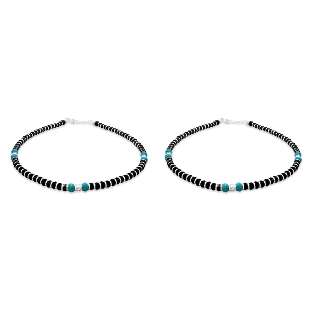 Zarkan 925 Silver Nazaria Anklet With High Quality Marcasite Stones & Blue Beads