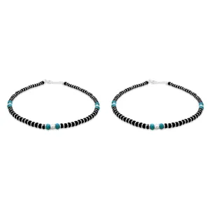 Zarkan 925 Silver Nazaria Anklet With High Quality Marcasite Stones & Blue Beads