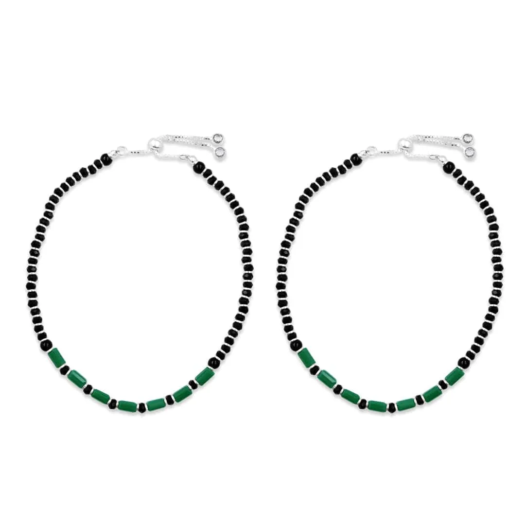 Zarkan 925 Silver Nazaria Anklet With High Quality Marcasite Stones & Emerald Stones