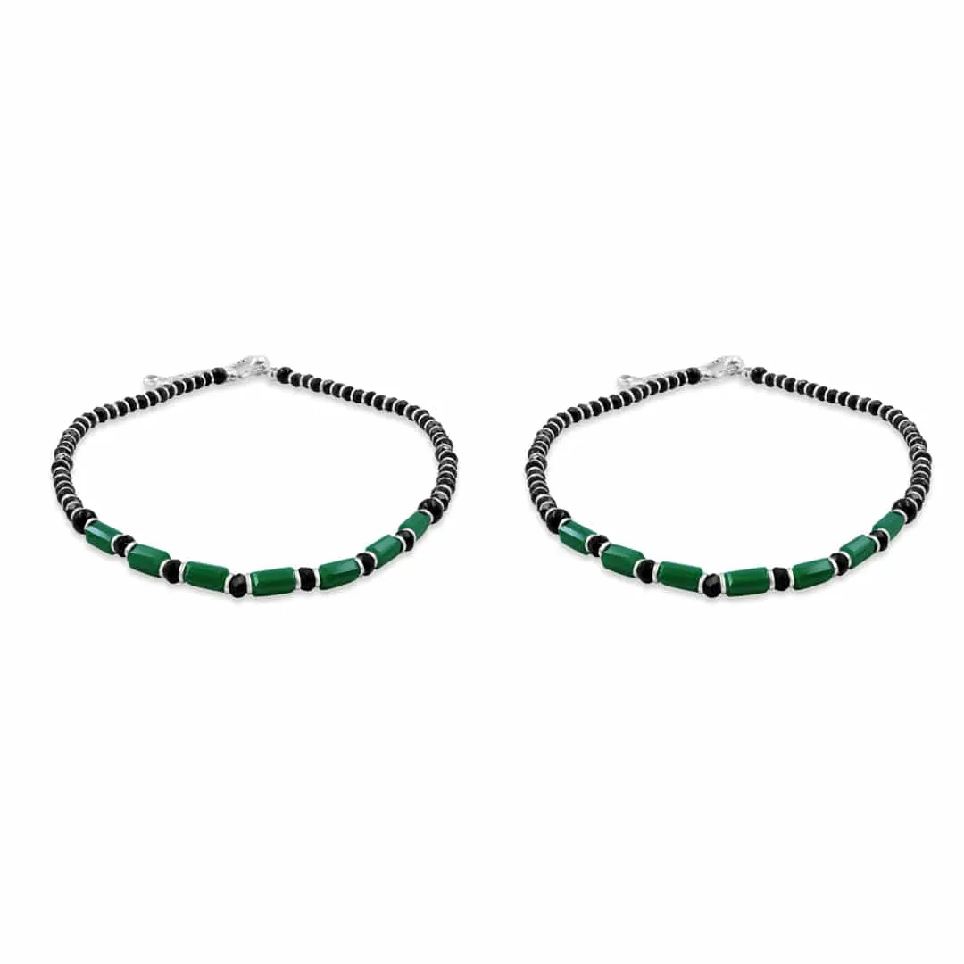 Zarkan 925 Silver Nazaria Anklet With High Quality Marcasite Stones & Emerald Stones